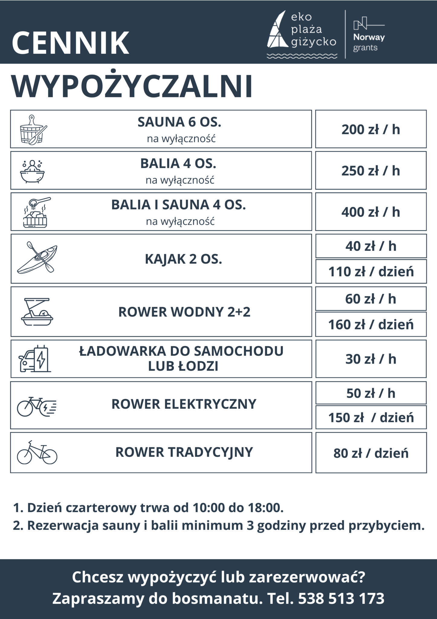 Cennik wypożyczalni z zasadami współpracy i cenami